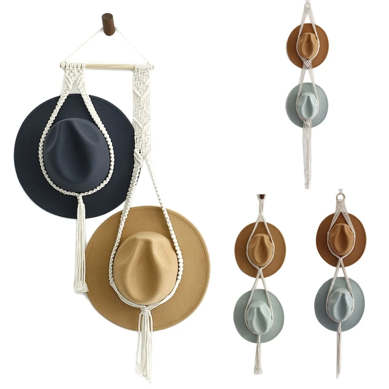 

Multilayer Boho Cotton Hanging Hat Display Rack Storage Wall Mounted Cap Holder Hanger Nordic Macrame