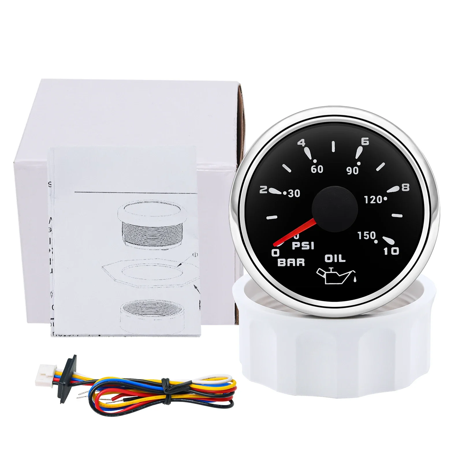 7 Color Light 52MM Pointer Oil Press Meter 0~10 Bar 0~150 PSI Oil Pressure Gauge