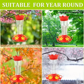 1PC 2024 New Hummingbird Feeders for Outdoors Hanging Ant and Bee Proof,Humming Birds Feeders for Outside, 13.5OZ Red Plastic Fl - Image 2