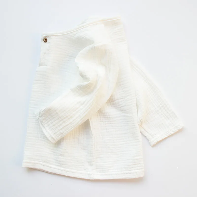 Spring Kids T-shirts Baby Linen Pleated Solid Color Tops Children Long Sleeve For Boys and Girls