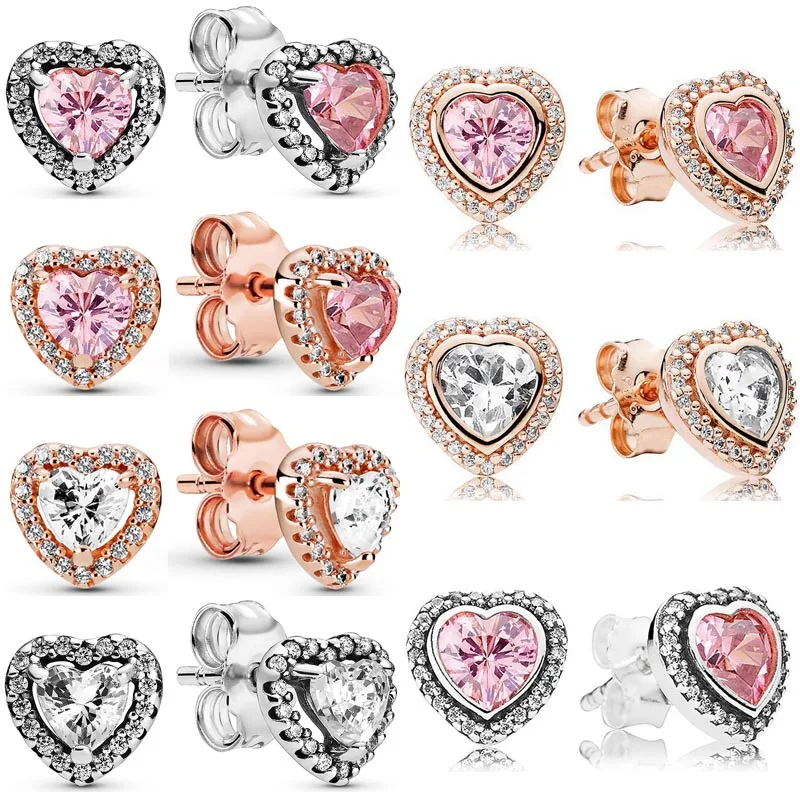 

Серьги женские из серебра 925 пробы с поднятым сердцем и розовыми кристаллами