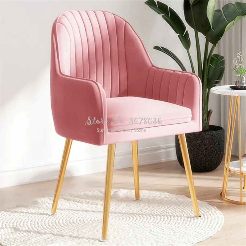Dining Chair Light Luxury Makeup Chair Soft Backrest Seat Home Bedroom Stool Wrought Iron Dressing Chair Comfortable Dining Furniture