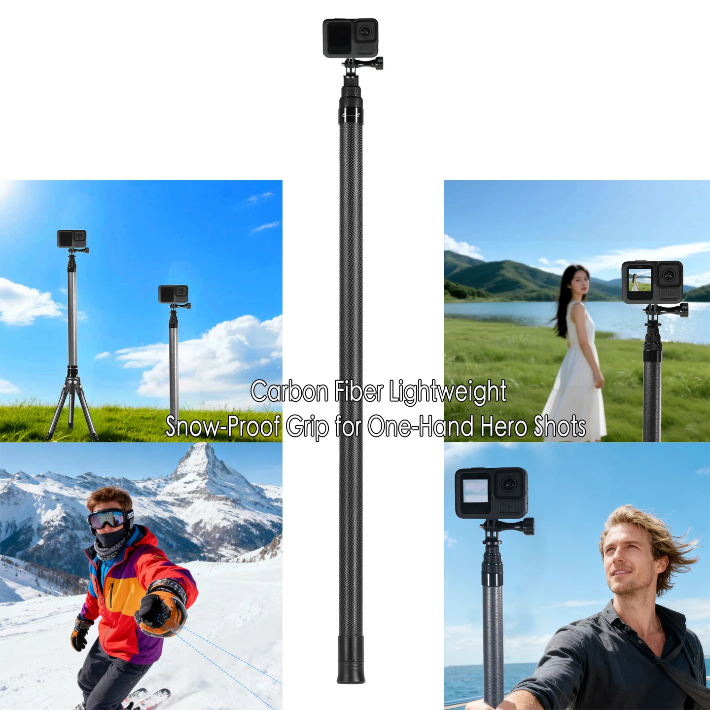7단 조절 가능한 인비저블 스틱 모노포드 고프로 13 맥스 DJI 오스모 360 파노라마 카메라 브이로그용 1/4 삼각대 마운트
