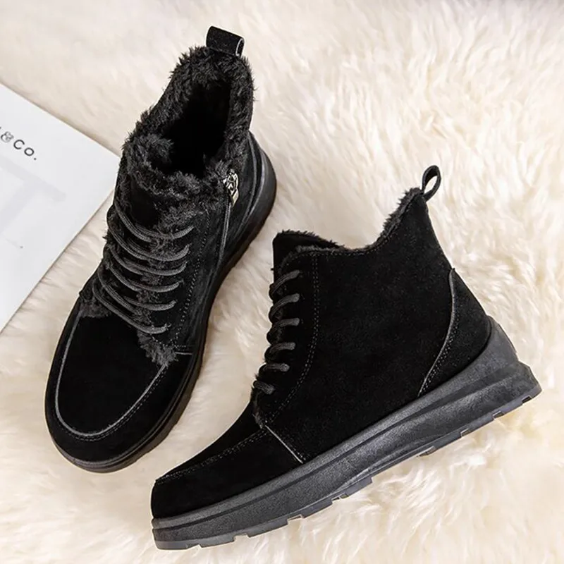 2023 New Snow Ankle Boots Winter Casual Warm Side Zipper Platform Shoes For Women Plush Non Slip Solid Color Female Footwear