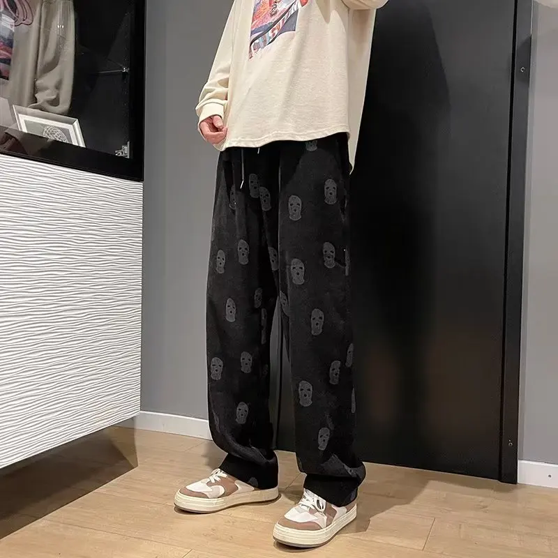American Style 2023 Pink Pants High Street Ins Trendy Men's Corduroy Loose Wide-Leg Pants Casual Trousers Spring  Autumn Youth