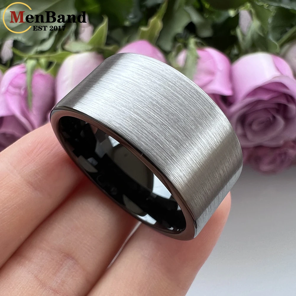 MenBand 10MM 12MM Large Flat Surface Men Tungsten Wedding Ring Brushed Finish Comfort Fit Size 7-15