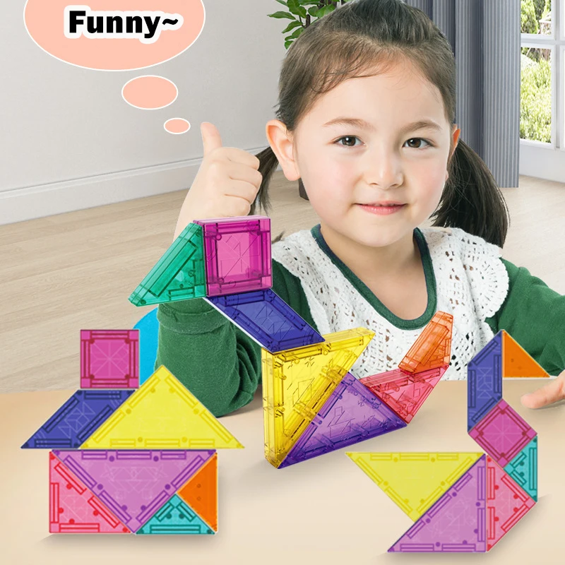 1Set Creative Children 3D Magnetic Tangram Toys Baby Early Learning Funny DIY Puzzle Block Toys Kids Fun Holiday Birthday Gifts