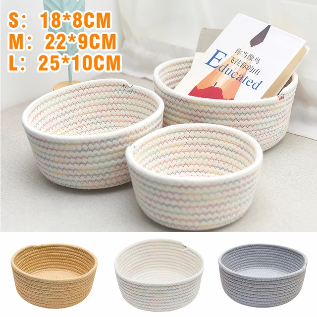 Hand Woven Cotton Rope Storage Baskets Underwear Box Sundries Candy Kids Toy Baskets  Cosmetic Storages Box Desktop Organizer 1