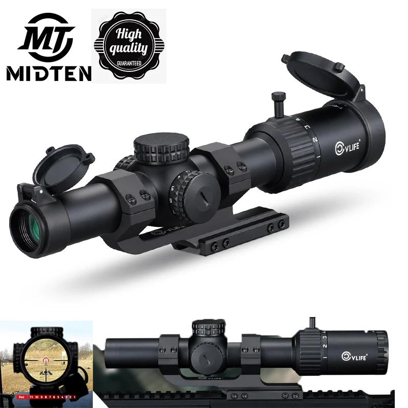 MIDTEN BearSwift 1-10x24 LPVO Rifle Scope with 30mm Cantilever Mount Illuminated BDC Reticle with Generous Eye Relief For 1-10X