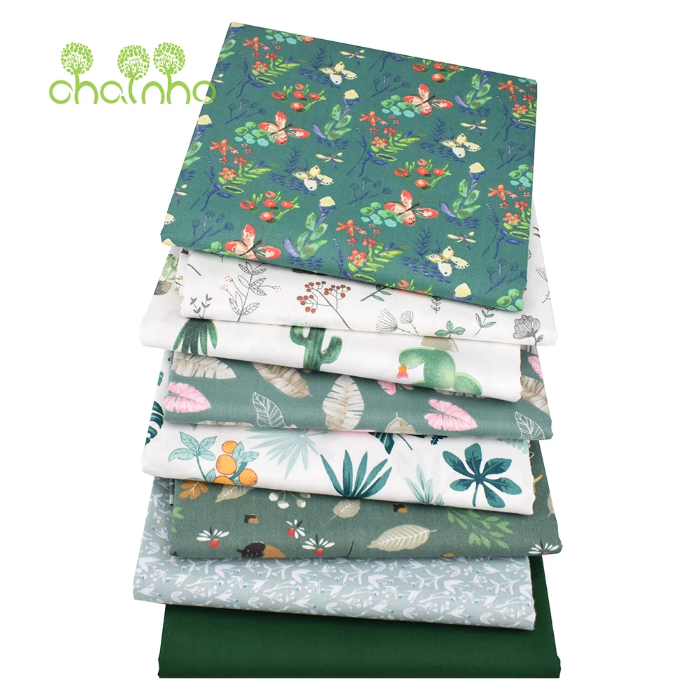 Chainho,Green Floral Series,Printed Twill Cotton Fabric,For DIY Quilting Sewing Baby&Child's Sheet,Pillow,Home Textiles Material