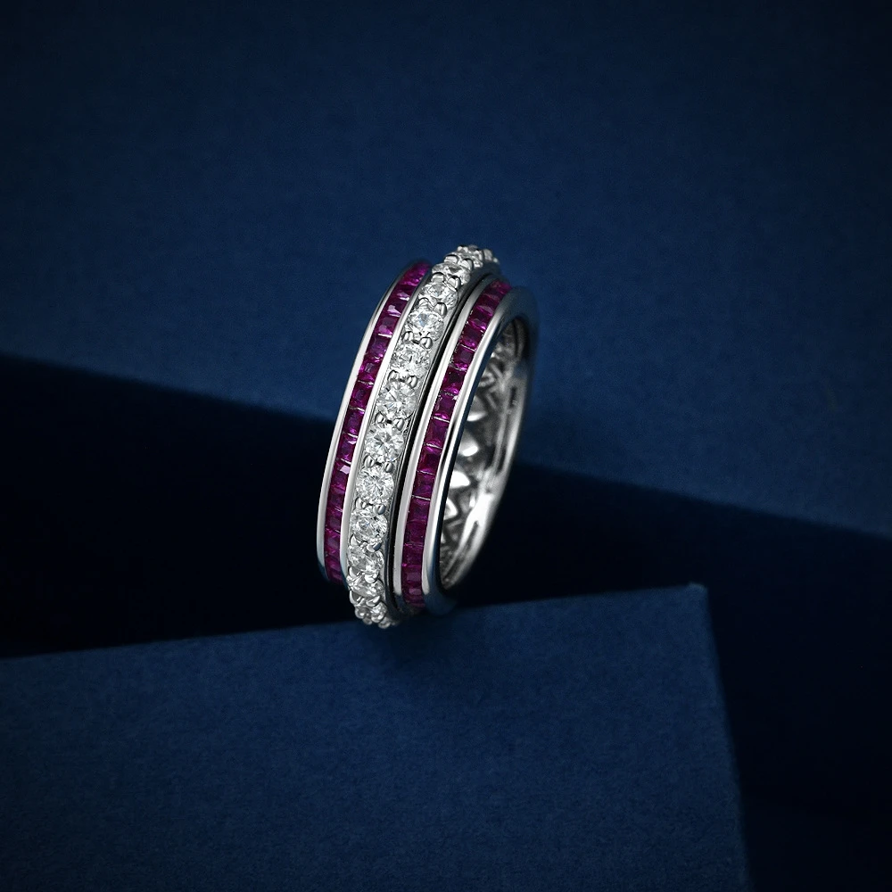 Ring Grüner Stein Damen Ewigkeit Ring Sterling 925 Silber Mit 3 Steinen - Weißer Saphir & Smaragd, Handgefertigt Sterlingsilber Ring