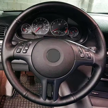 Car Steering Wheel Cover Hand-Stitched Black Artificial Leather for BMW E46 2000 2001 2002 2003 2004 2005 325i X5 E53 2000 2001 1