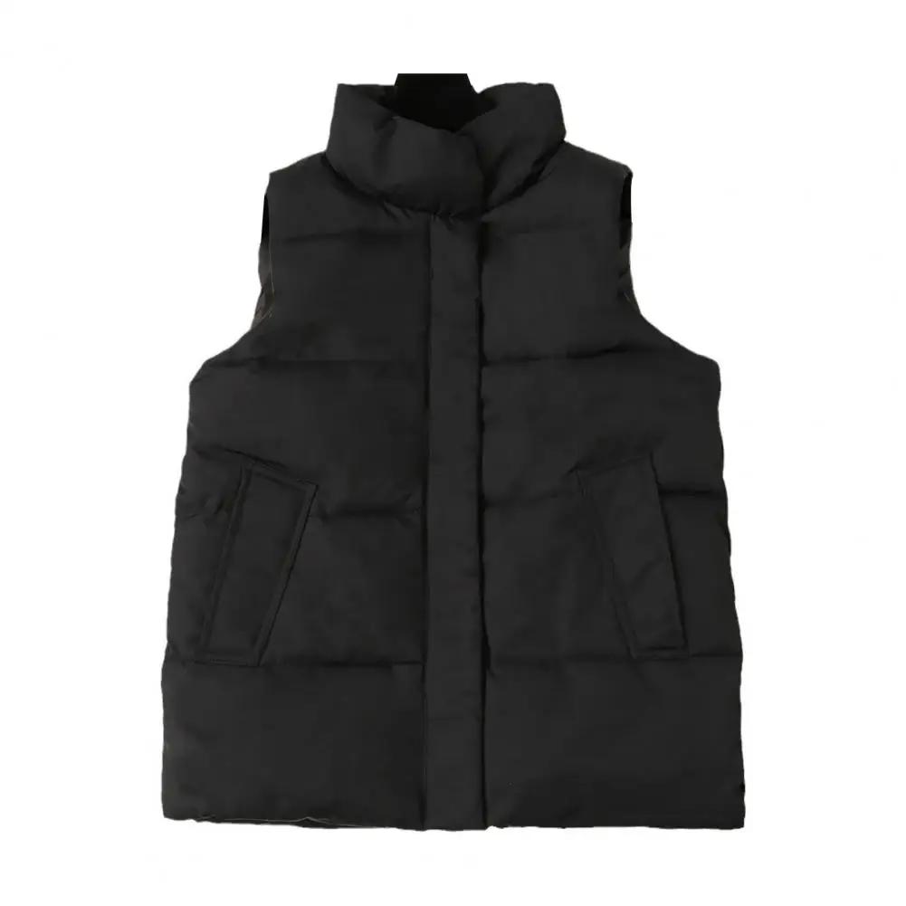 

Solid Color Spring Vest Windproof Stand Collar Women's Winter Vest with Pockets Thickened Padded Sleeveless Cardigan for Warmth