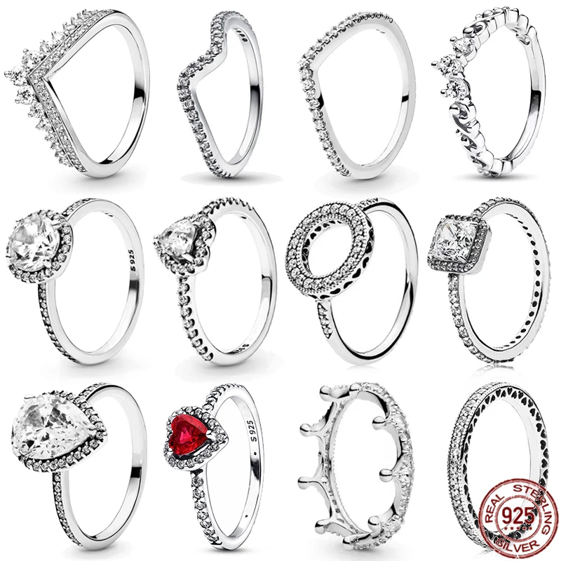 925 Sterling Silver Heart-Shaped Crown Ring Women's Jewelry