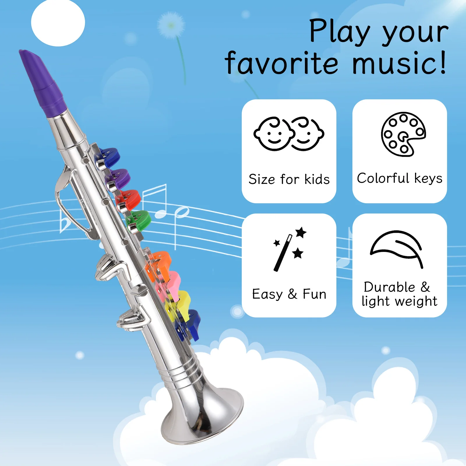 

Clarinet with 8 Colored Coded Keys Kids Musical Wind Instruments Eco-friendly ABS Early Educational Mimic Saxophone for Kids