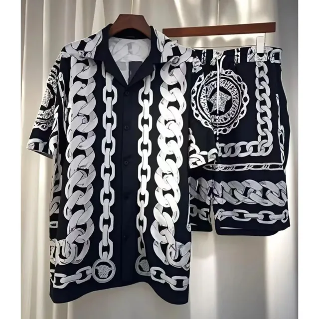 Ensembles De chemises hawaïennes pour hommes, à la mode, piste De luxe, marque célèbre, Design européen, Style De fête, 2025 1