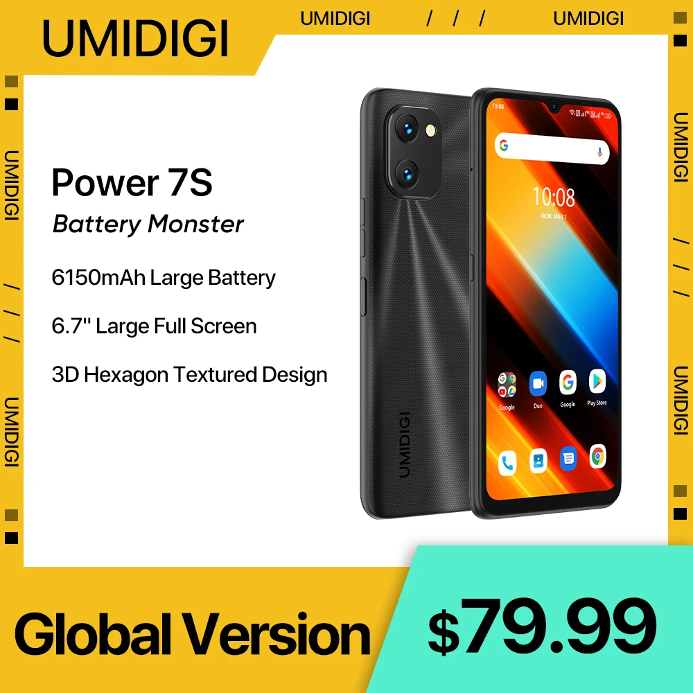 UMIDIGI Power 7S смартфон с 5,5-дюймовым дисплеем, ОЗУ 4 Гб, ПЗУ 64 ГБ, 16 МП, 6,7 мАч unihertz ticktock e смартфон с 5 5 дюймовым дисплеем озу 4 гб пзу 64 гб 20 вт 6000 мач
