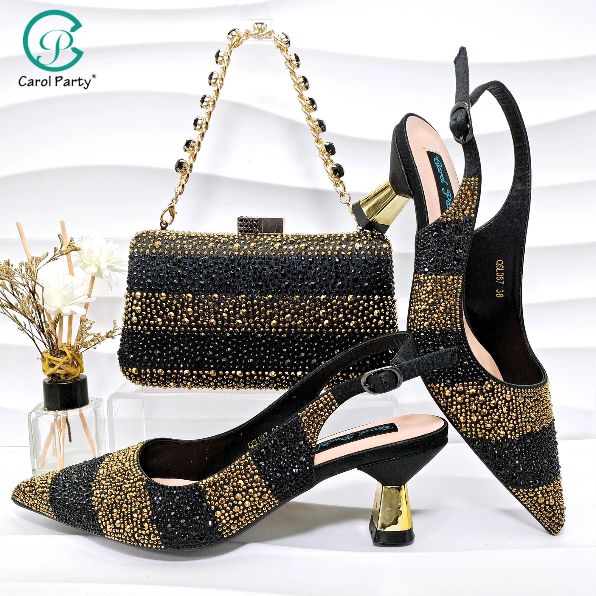 

2024 Italian New Rhinestone Mixed Colors Striped Style Design Exquisite Fashion Pointed High Heels And Exquisite Clutch Bag