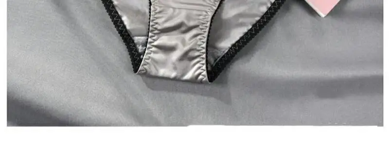 Women Satin Ice Silk Panties With Letter Embroidery Elastic Waistband Lace Trim Briefs Breathable Underpants 10