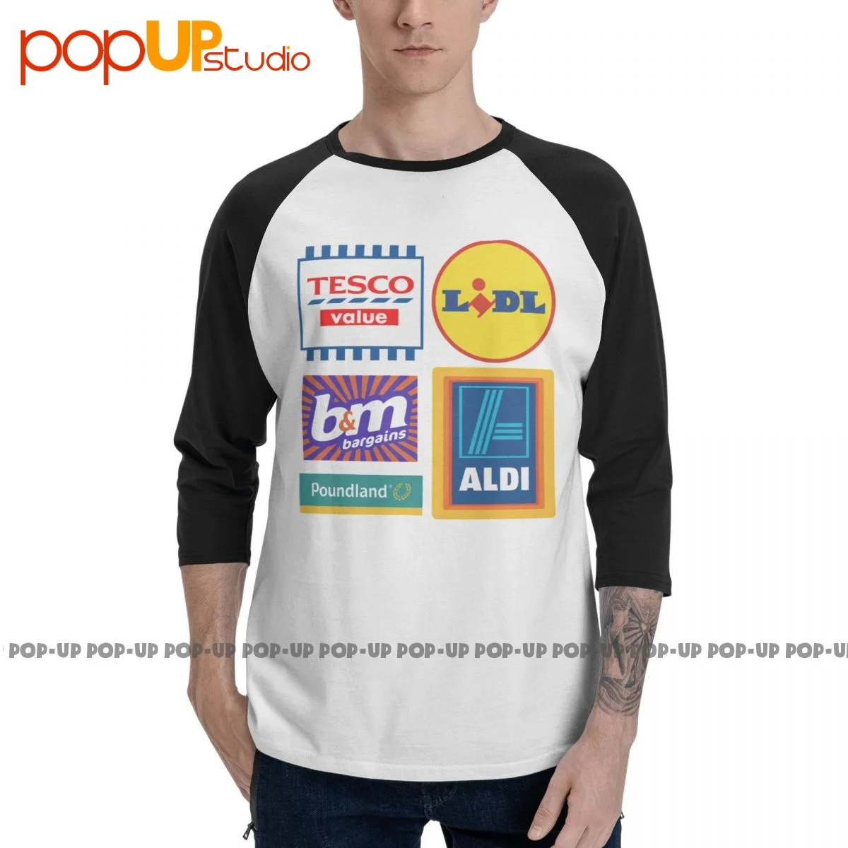 Budget Supermarket , Tesco Value, Lidl, Aldi, Pied Land T-Shirt Manica 3/4 Splicing Raglan Tee Shirt