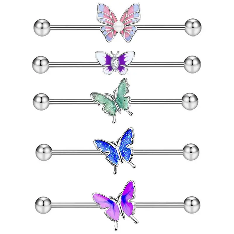 1PCS Stainless Steel Butterfly Industrial Piercing Barbell 14G Star Industrial Earring Tragus Cartilage Jewelry Rings