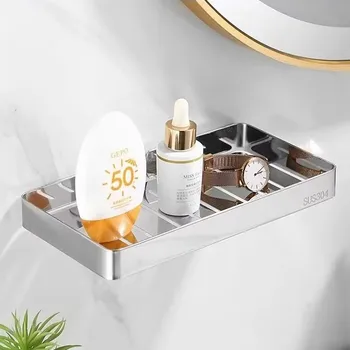 304 สแตนเลสห้องน้ําชั้นวางติดผนังผู้ถือสบู่ Shapoo Storage Organizer Rack ห้องครัวอุปกรณ์ห้องน้ํา 1
