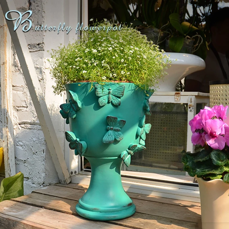 

European Butterfly Stemware Flowerpot Resin Ornaments Outdoor Balcony Garden Yard Villa Flowers Green Plants Decoration Crafts