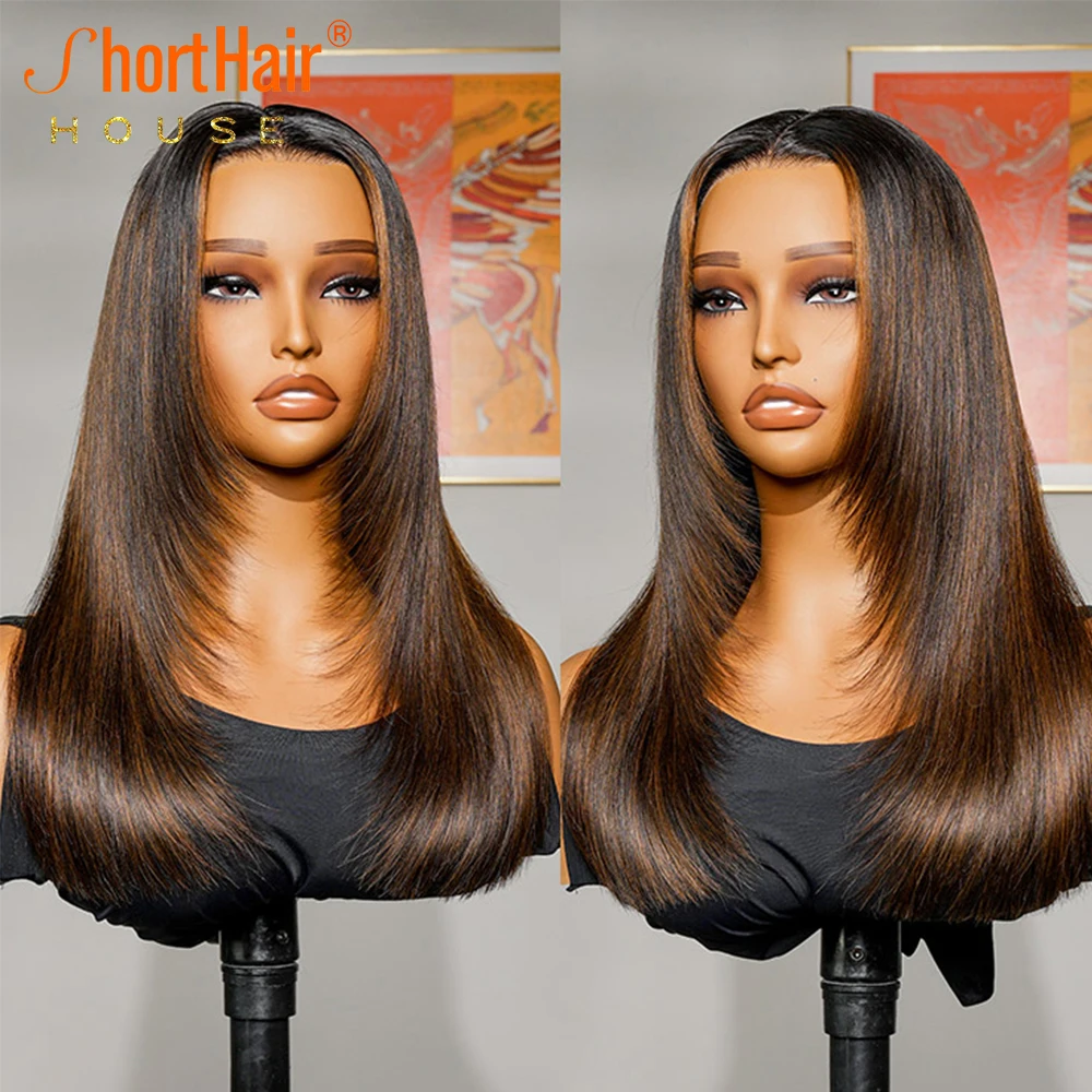 Invisi Strap 360 Lace Frontal Wigs Human Hair Highlight Brown Human Hair Wigs 99J Brazilian Layered 4x4 Pre-Cut Lace