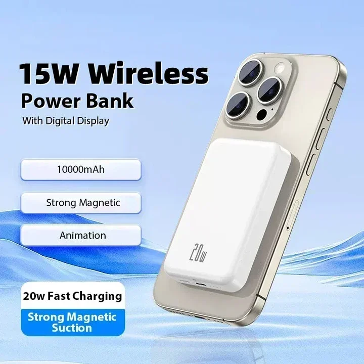 

MagSafe Power Bank 10000mAh For iPhone Xiaomi Samsung Magnetic Wireless 20W Fast Charging External Auxiliary Battery Pack USB-C