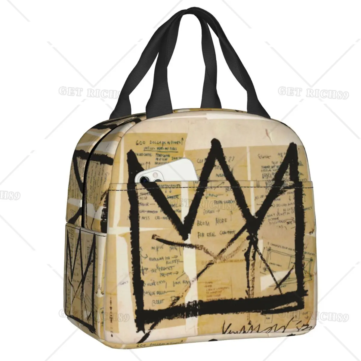 Basquiats Crown Graffiti Art Lunch Bag Women Resuable Thermal Insulated Lunch Box Per Il Lavoro Scolastico Picnic Storage Food Tote Bags