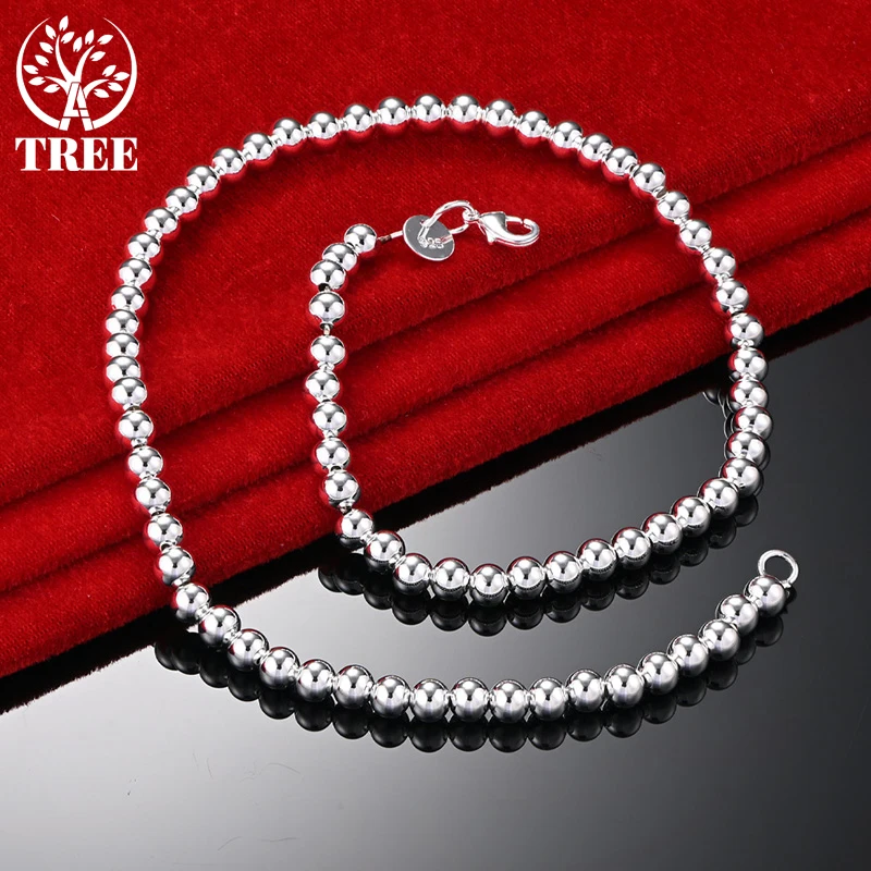 

ALITREE 925 Sterling Silver 24K Gold 6mm Bead Chain Necklaces For Woman Party Wedding Fashion Charm Jewelry Lady Birthday Gifts