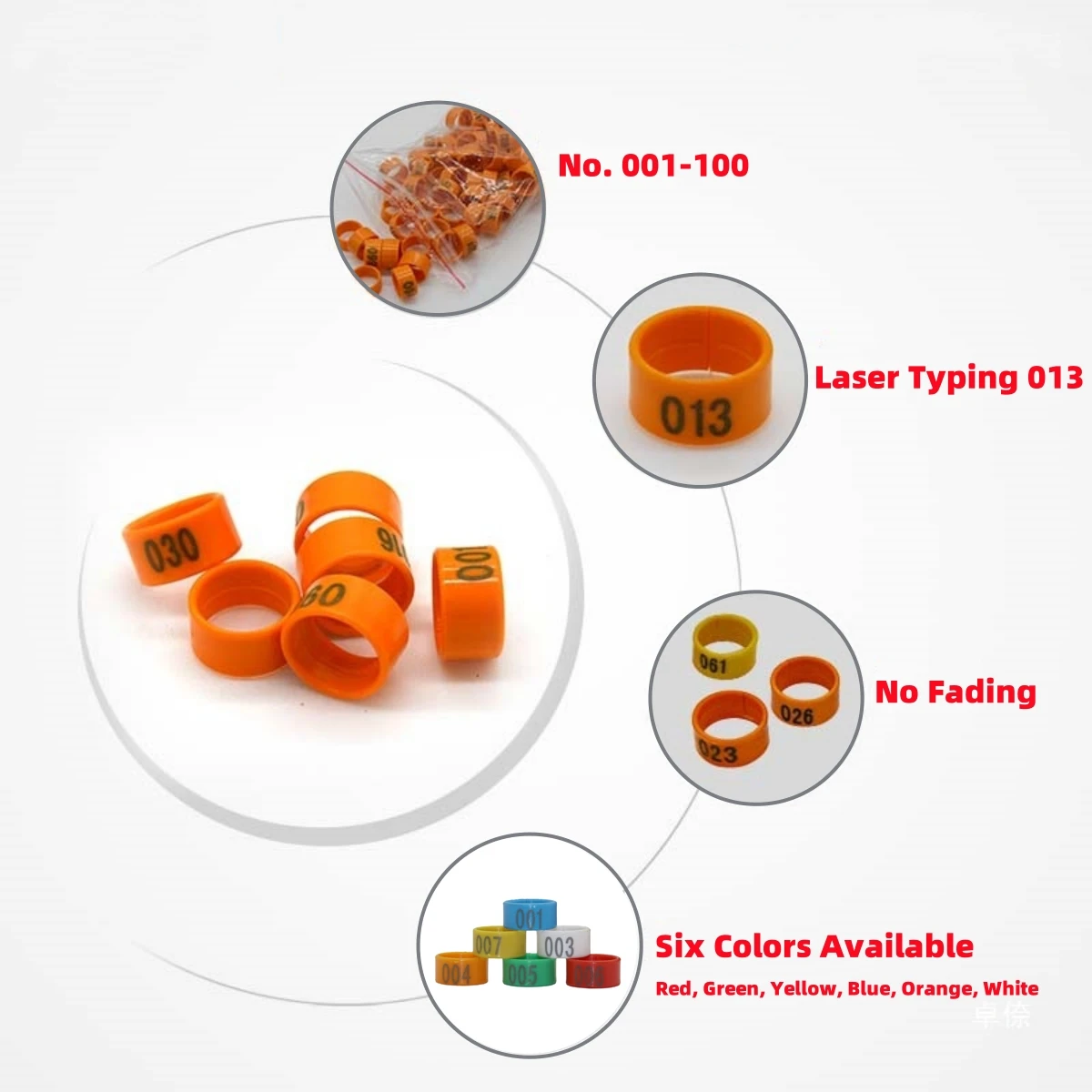1 Pack/100Pcs Chicken Digital Foot Ring Inner Diameter 1.6cm/1.8cm/2cm Automatic Buckle Duck Goose Poultry Logo Ring No.001~100