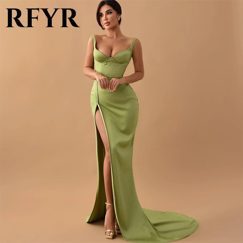 

RFYR Green Satin فساتين مناسبة رسمي2024 Mermaid Evening Dress Sweetheart Trumpet Robe De Soirée Sexy Side Split Prom Dress