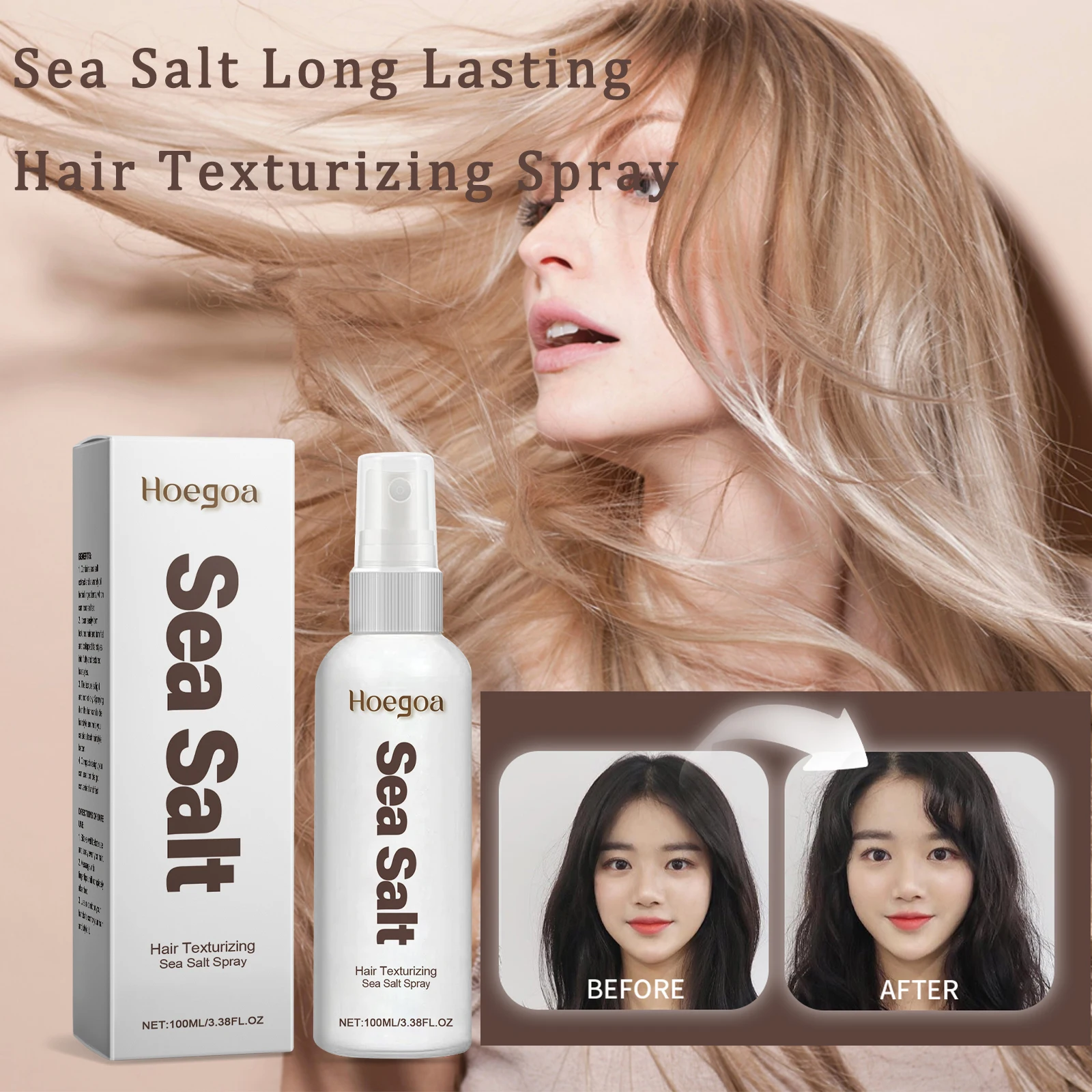 Hair Styling Spray Sea Salt Long Lasting Styling Improving Thickening Strong Holding Non Greasy Fluffy Volumizing Mousse