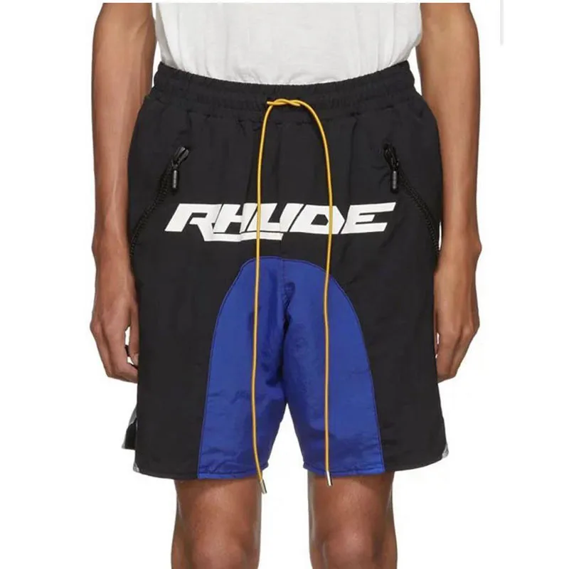 best men's casual shorts 22FW NEW hip-hop RHUDE Shorts Men Women 1:1 High Quality Logo Rhude Washed Black red Splicing Mesh Breeches Shorts smart casual shorts mens Casual Shorts