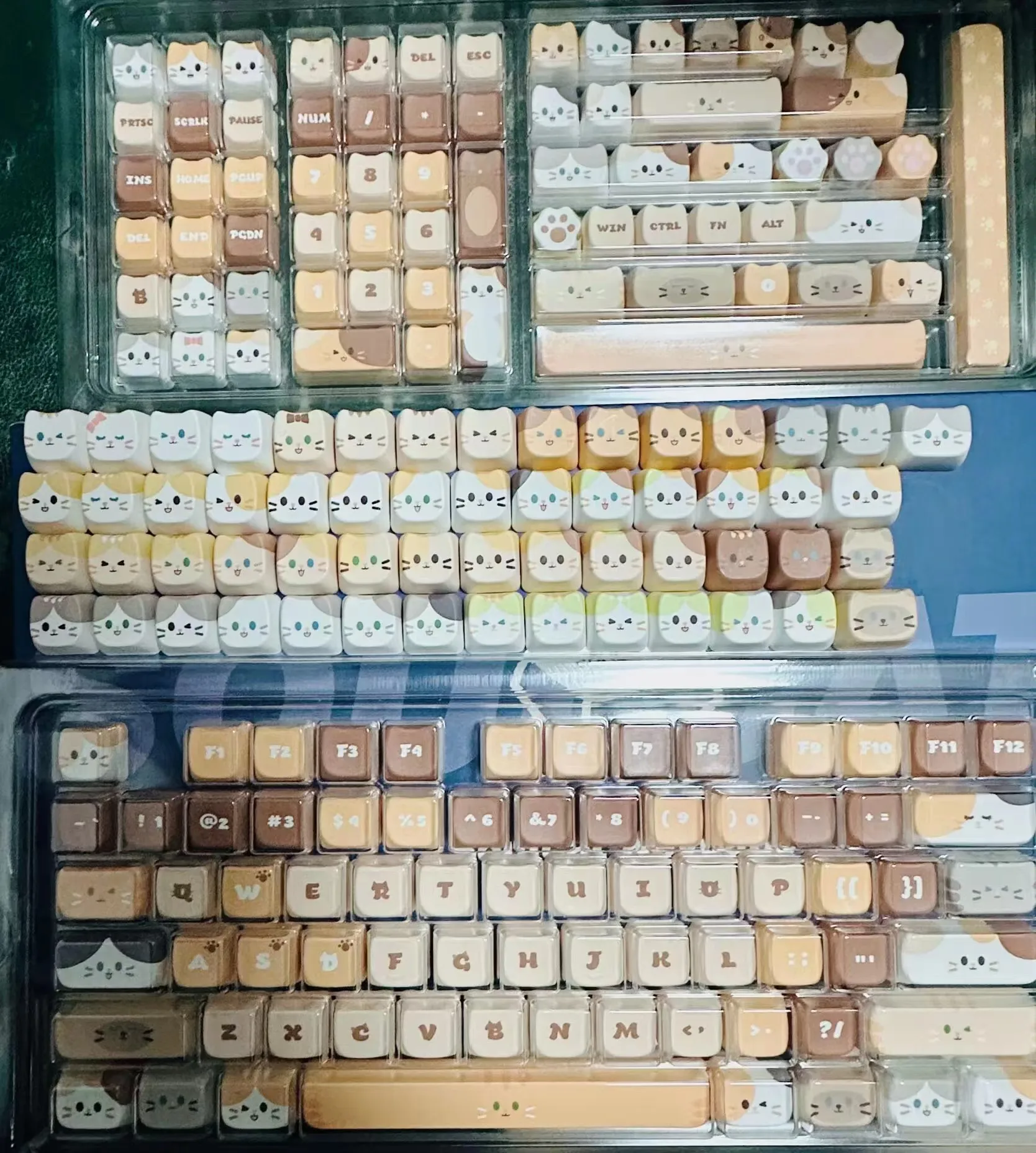 ねこキーキャップセット 167key PBT + かわいいニャーキーキャップ猫ヘッド MAO プロファイル PBT キー
