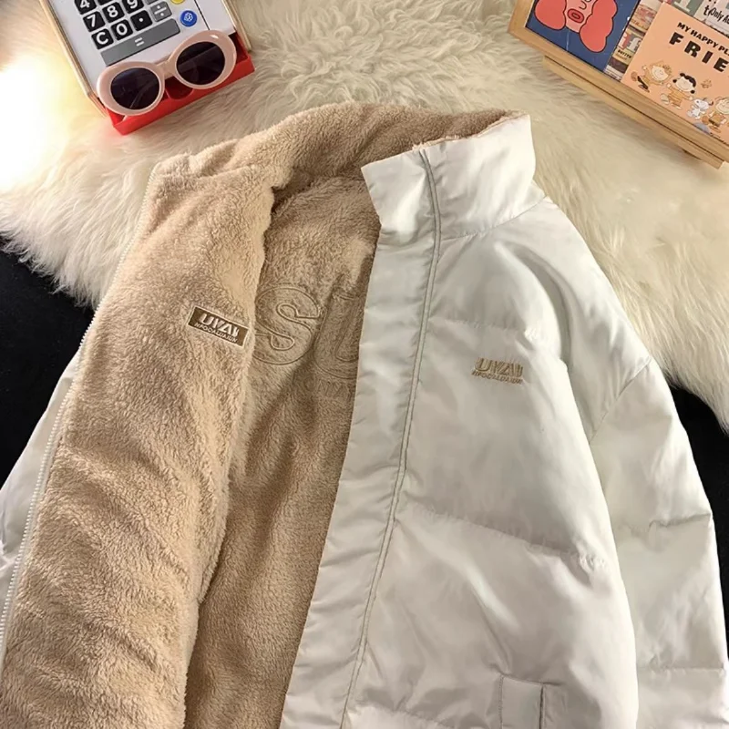 

Winter New Simple Fashion Double-sided Cotton-padded Jacket Women Embroidery Design Cashmere Jackets Couple Winter Women Clothes