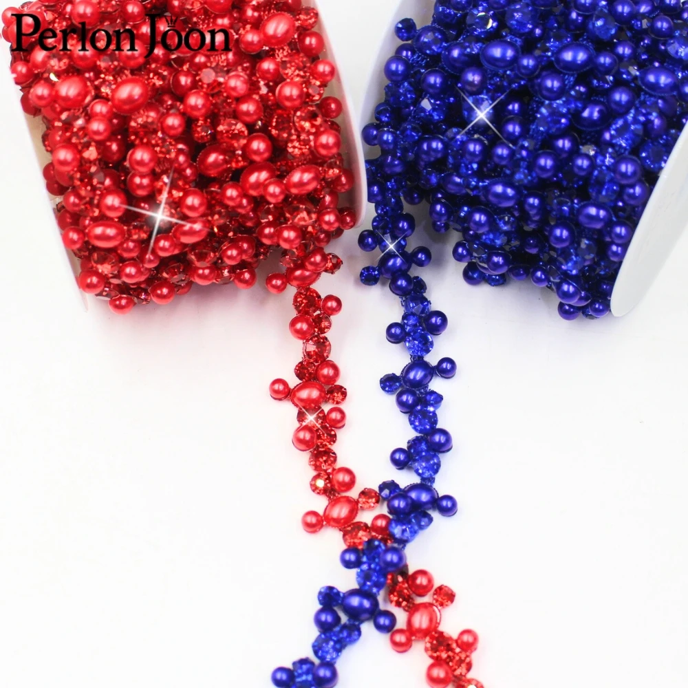 1 Yard elegante Luxus Kristall Strass blau rot Perlen Metallkette für Party Kleid Tasche Schuhe Design Handwerk Dekoration ML240