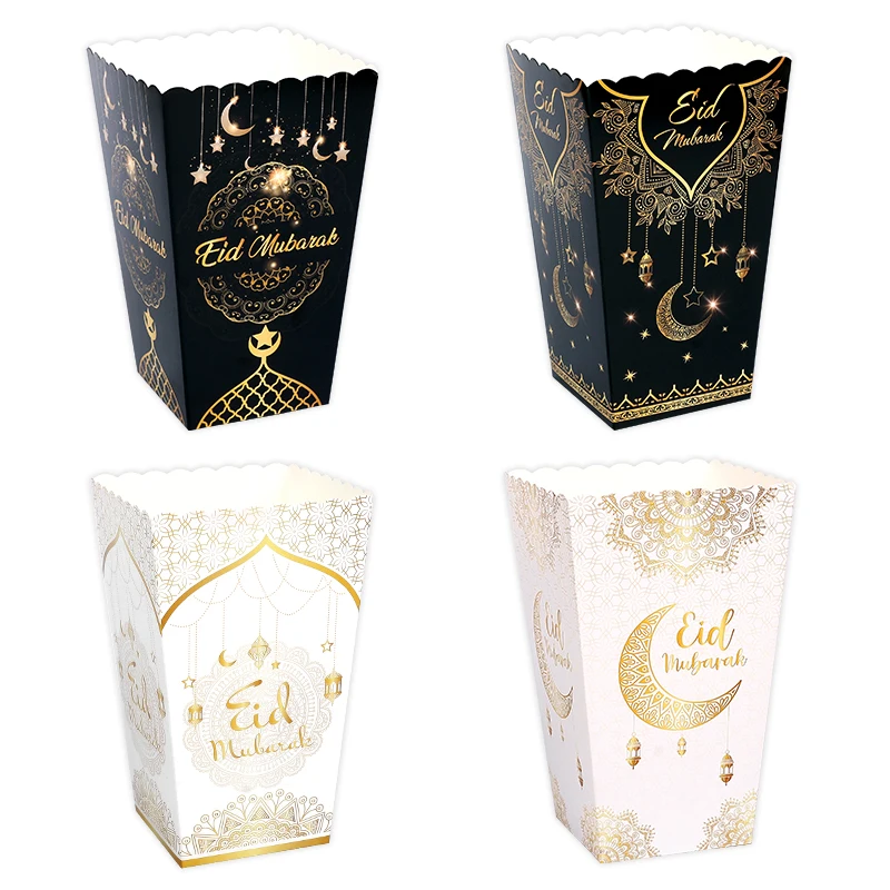 6pcs Eid Mubarak Paper Popcorn Box Ramadan Candy Cookie Snack Box 2025 Islamic Muslim Party Home Decor Supplies Eid Al-Fitr Gift
