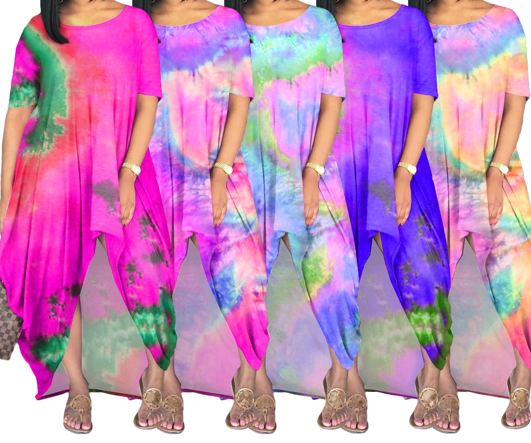

Women's Colorful Tie Dye Fashion Loose Swing Skirt Multicolor Dress Casual Beach Dress