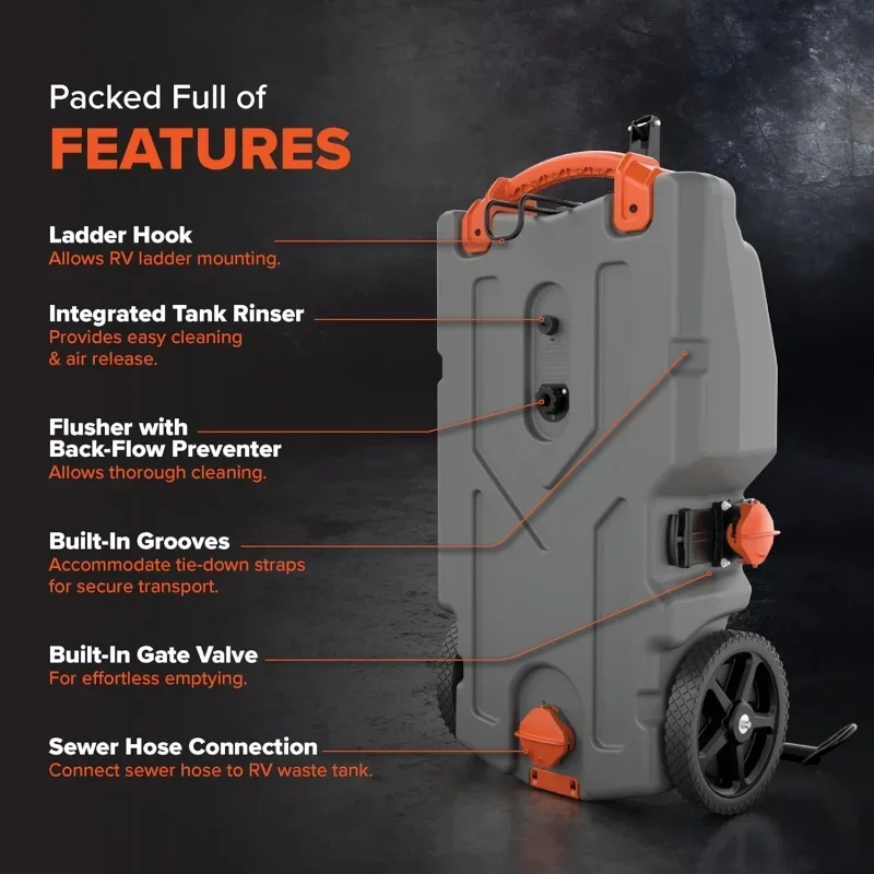 Camco Rhino 36-Gallon Portable Camper / RV Tote Tank-Features 2 Steerable No-Flat Front Wheels & Built-In Gate Valve-Inc