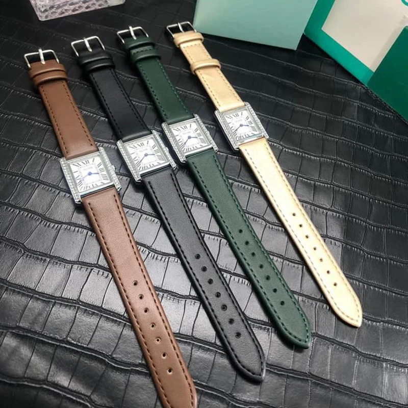 Rectangular simple elegant ultra-thin women's watch transparent zircon waterproof leather holiday gift girls' quartz watch