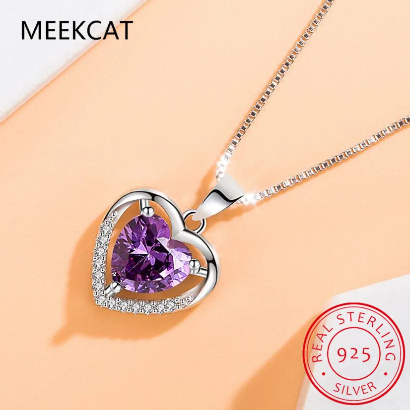 925 Sterling Silver Love Heart Pendant Necklace, Blue Clear