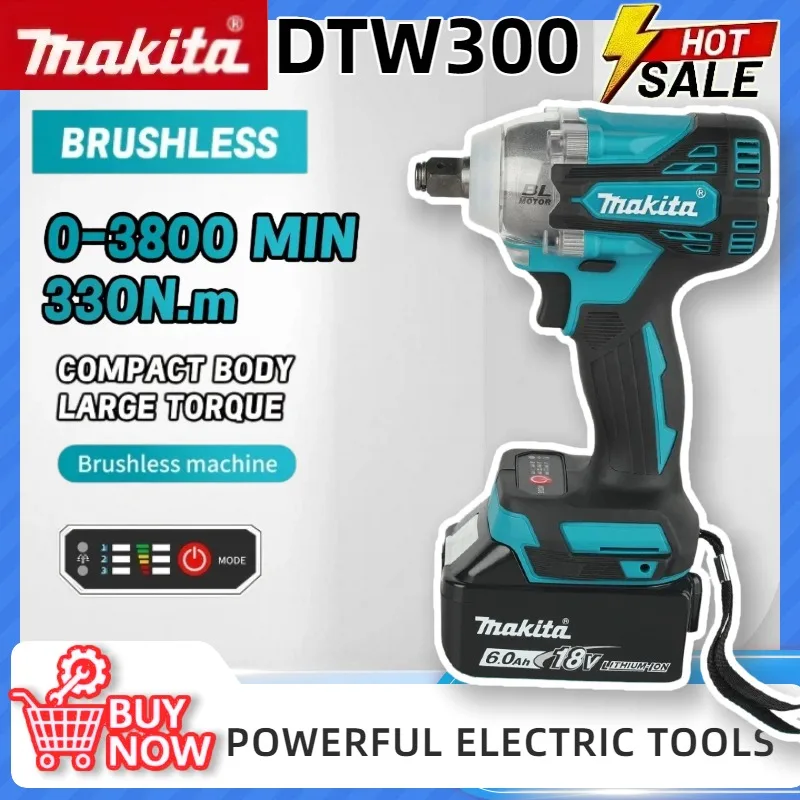 마키타 DTW300 세트 브러시리스 파워 대형 무선 렌치 330Nm 토크 윈드 캐논 타이어 제거 리튬 자동차 수리 18V 공구