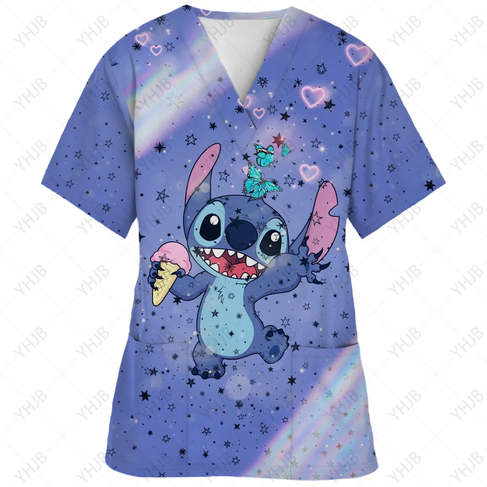 

Униформа Disney женская с мультяшным принтом, рабочая рубашка с карманом для медсестер, Рождественская одежда для медсестер