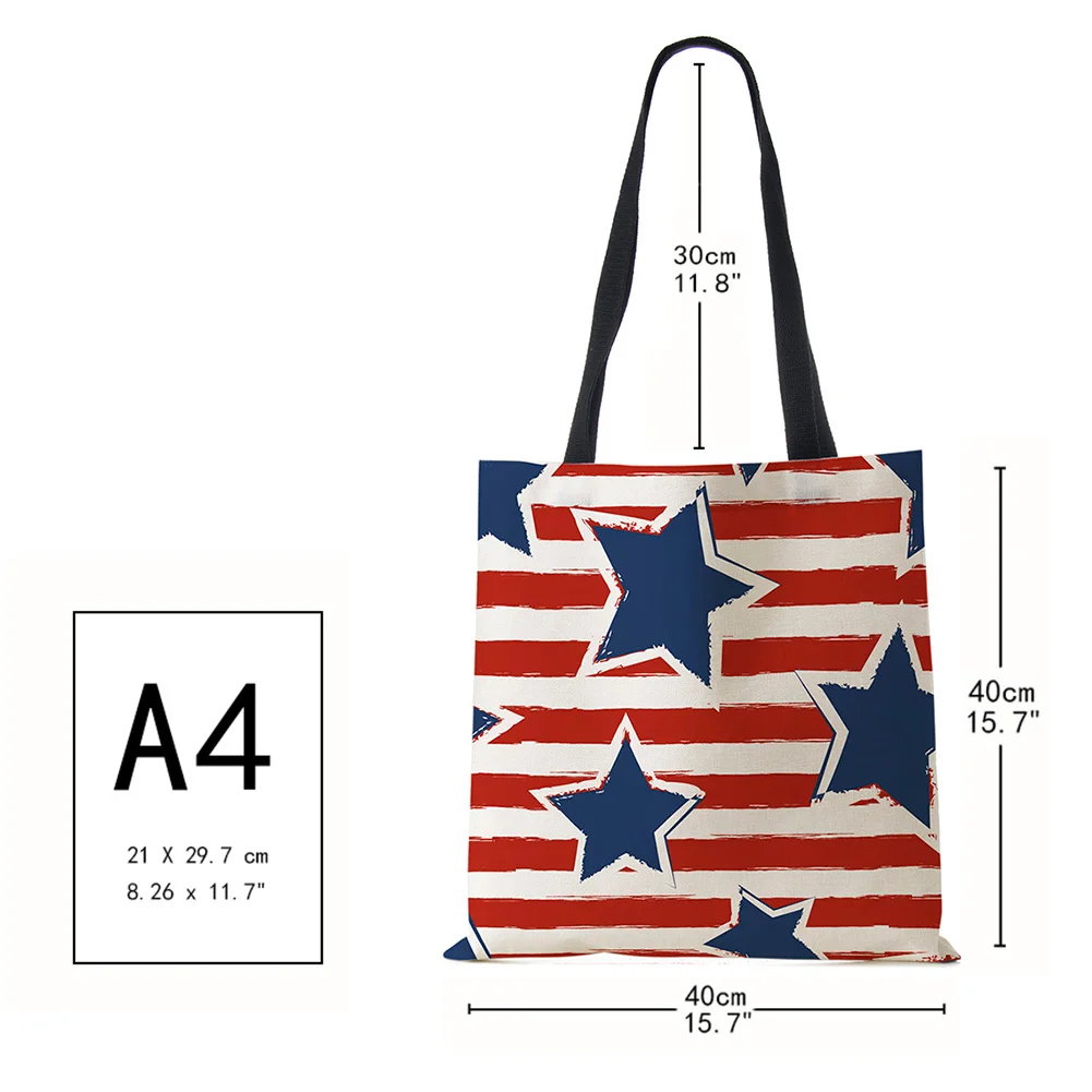 USA Independence Day Print Tote Shoulder Bag For Women Shopping Reusable Bags Large Travel School Beach Bags