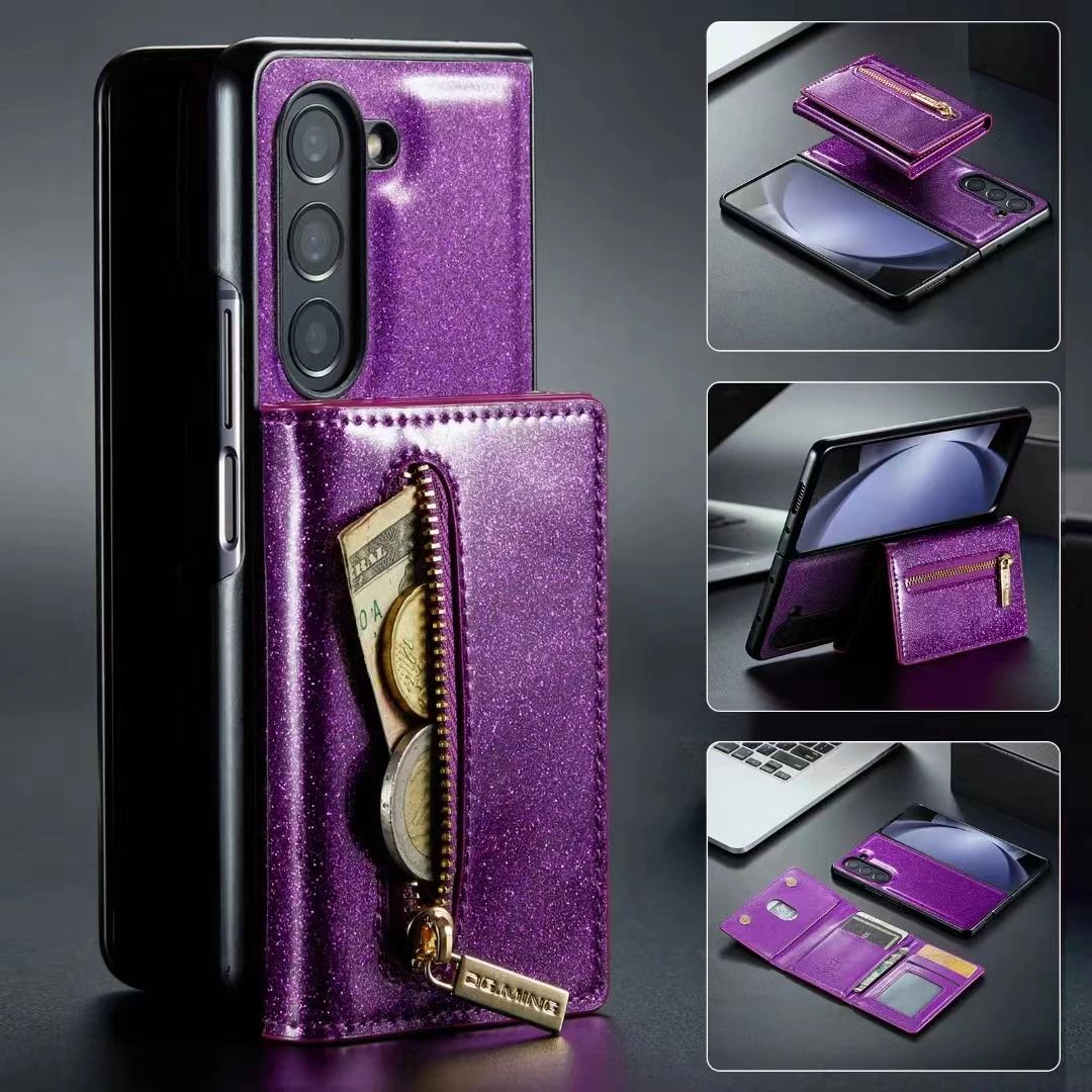 

Phone Case Glitter Zipper Card Holder Magnetic Bottom Case for Iphone 15 15pro 15pro Max 14 13 12