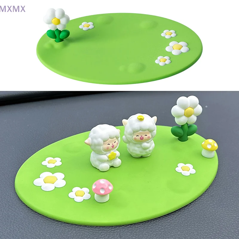 Cute Flower Four-leaf Clover Car Center Console Non-slip Mat PVC Strong Adsorption Phone Fix Mat Storage Pad Interior Ornament