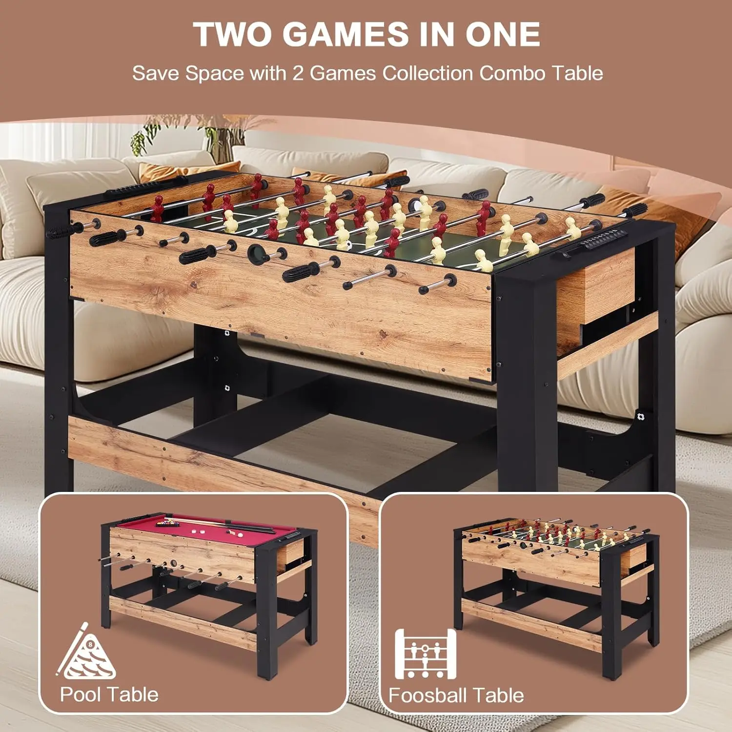 54” 2-in-1 Swivel Multi Game Table - Billiards, Foosball, Combo Game Table Set for Adults Kids, Game Room, Friends & Family w 2
