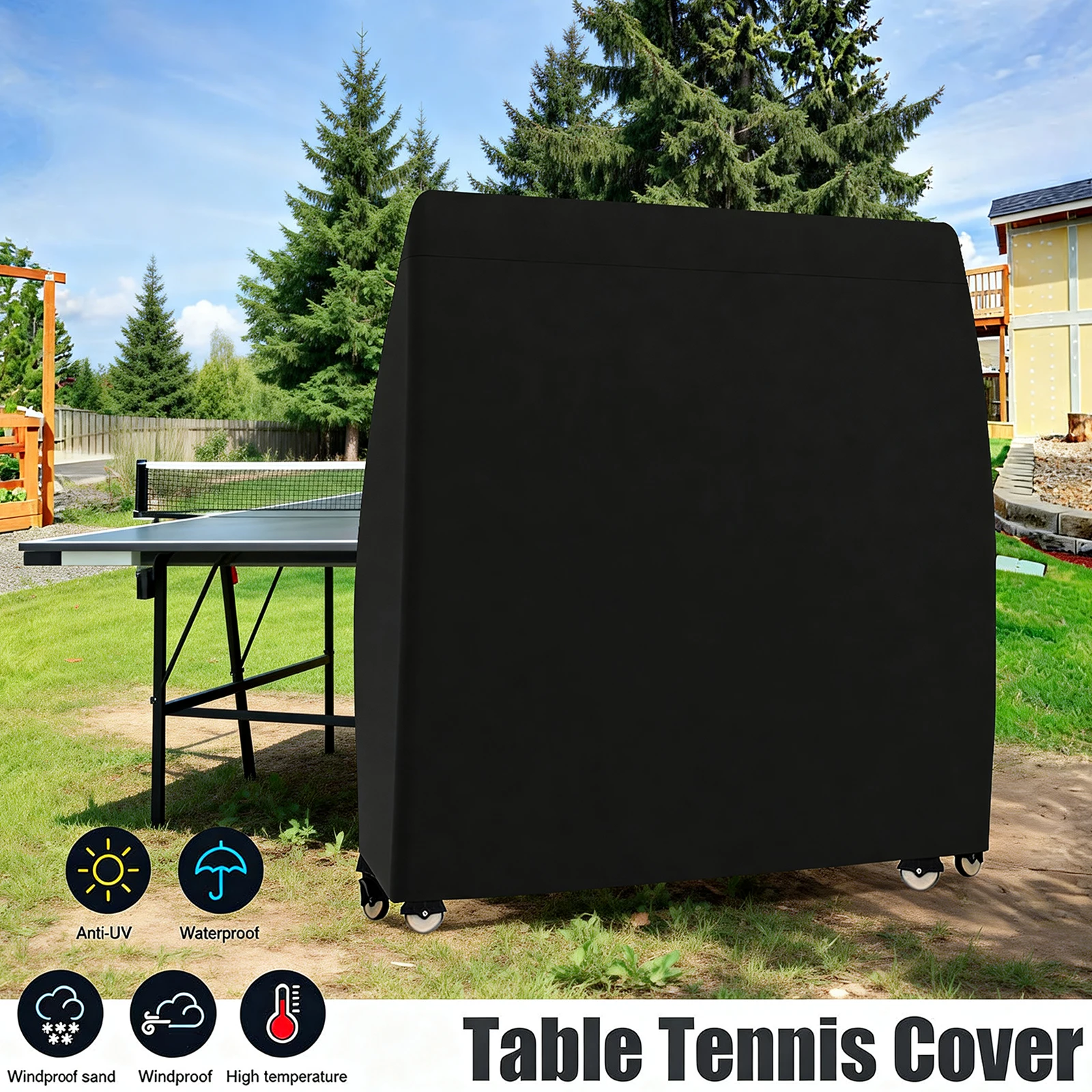 Durable Waterproof Polyester Table Tennis Cover for Indoor & Outdoor Use (165 x 70 x 185 cm)
